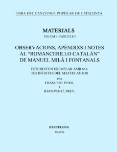 Portada de OBSERVACIONS, APENDIX I NOTES AL ROMANCERILLO CATALAN DE MANUEL MILA I FONTANALS